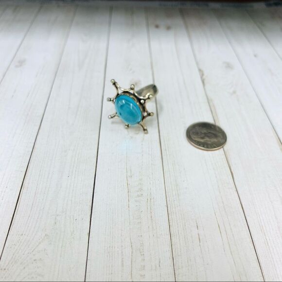 Sterling Silver Blue Glass Ring - Picture 1 of 3